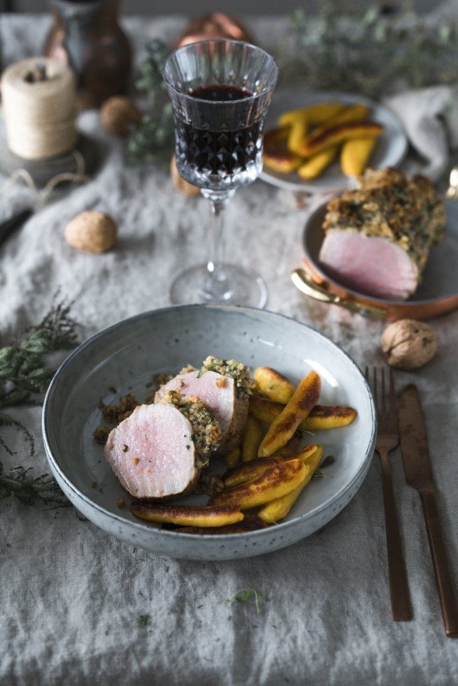 Gefüllte Champignons, Kalbsfilet mit Knusperkruste und eine sündige Schokoladen Crème Carame