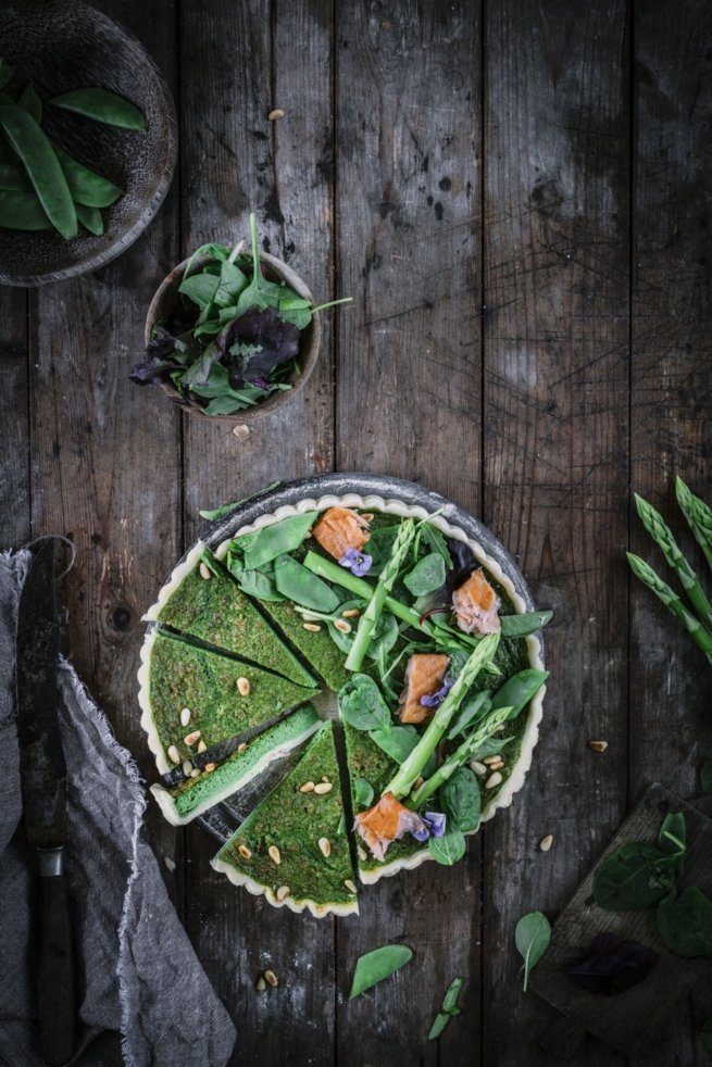 Bärlauch Spargel Tarte mit Stremel Lachs