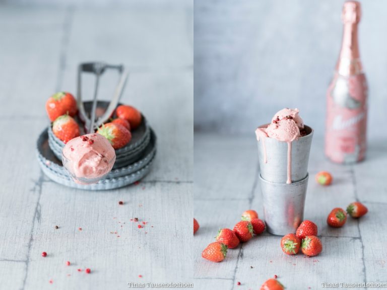Erdbeer Sekt Sorbet mit roten Pfefferbeeren - Tinastausendschön