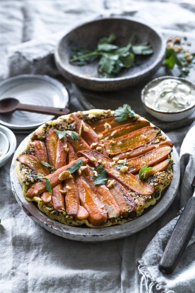 Möhren Tatin mit Walnuss Pesto