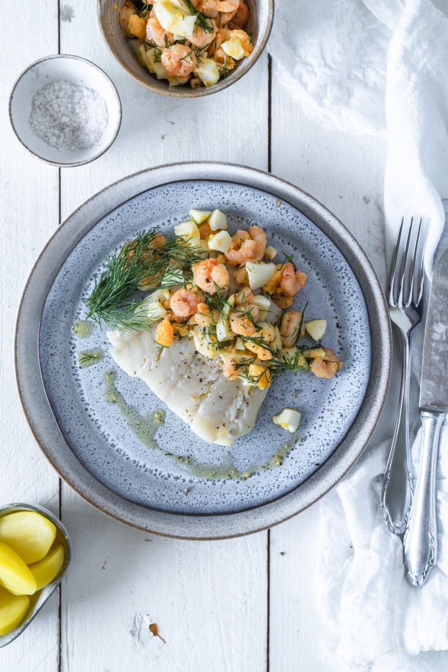 Ahoi! Pochierter Kabeljau mit Garnelen-Ei-Butter - Tinastausendschön