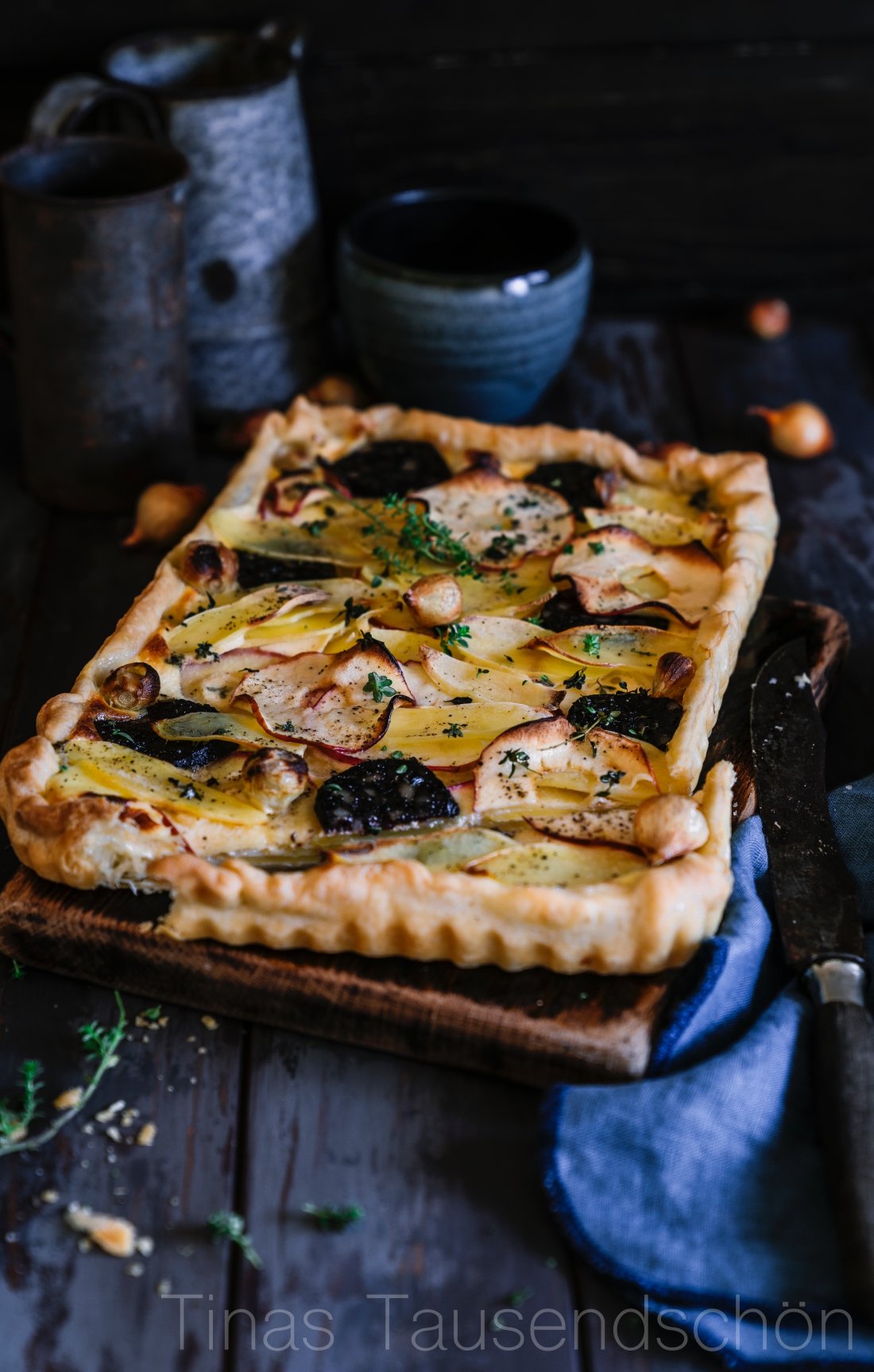Himmel und Erd Tarte mit Kartoffeln, Äpfeln und Blutwurst