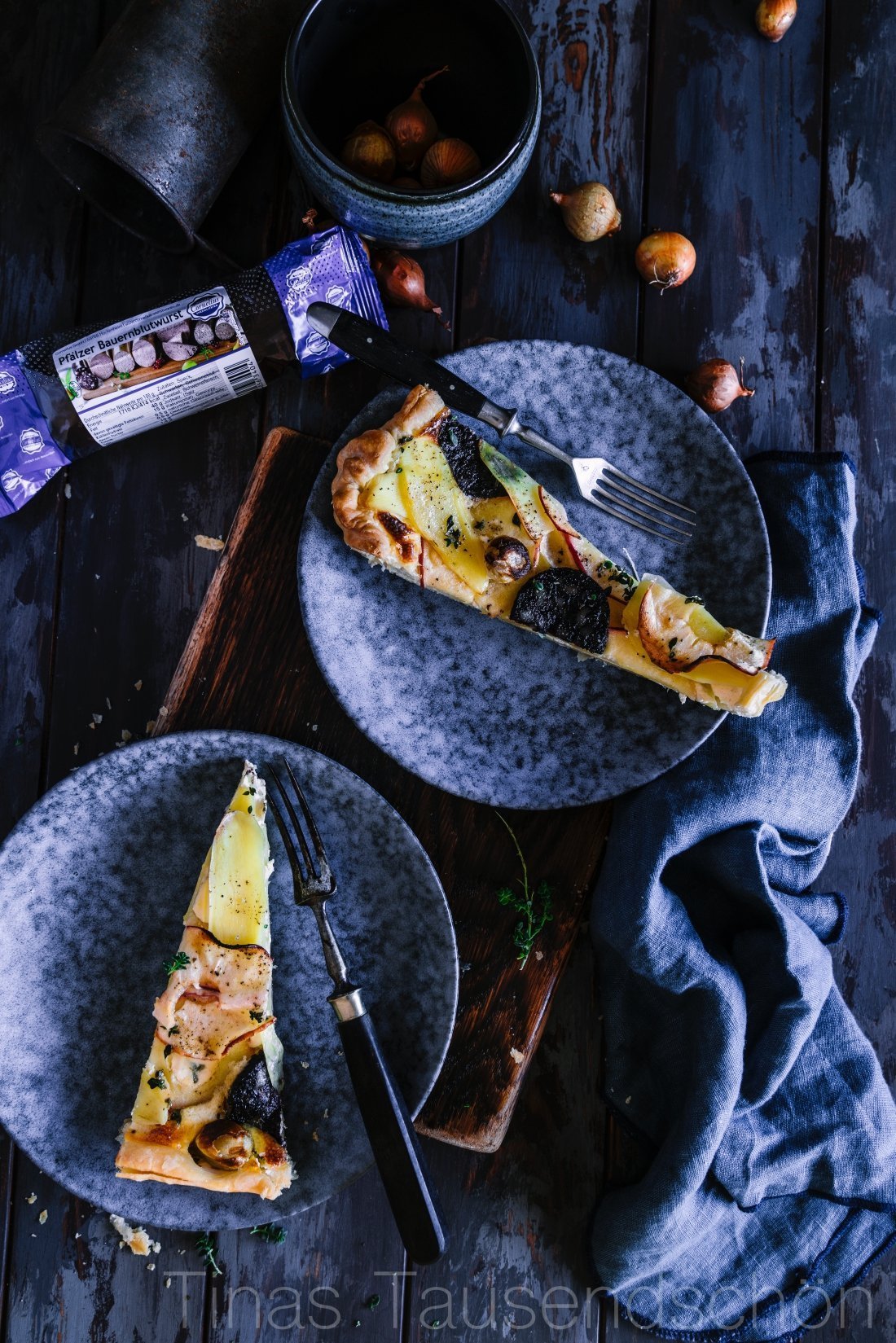 Himmel und Erd Tarte mit Kartoffeln, Äpfeln und Blutwurst
