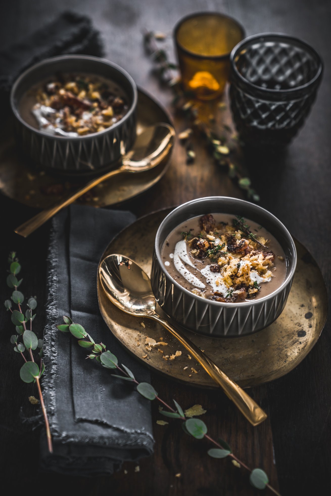 Festliche Vorspeise! Edle Maronen Portwein Suppe mit Dattel-Speck ...