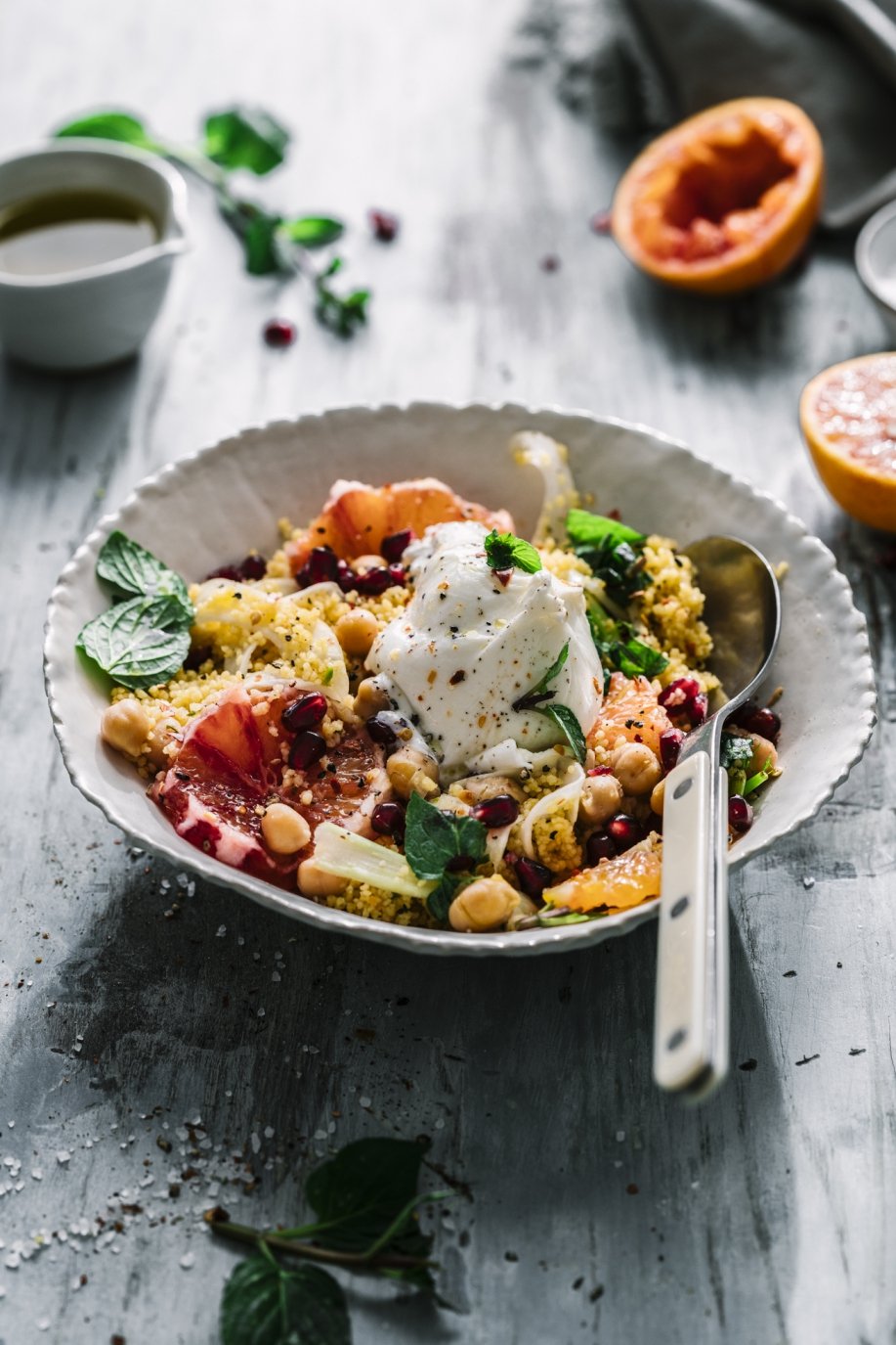 Winterbunt! Blutorangen Couscous mit Fenchel und Burrata ...