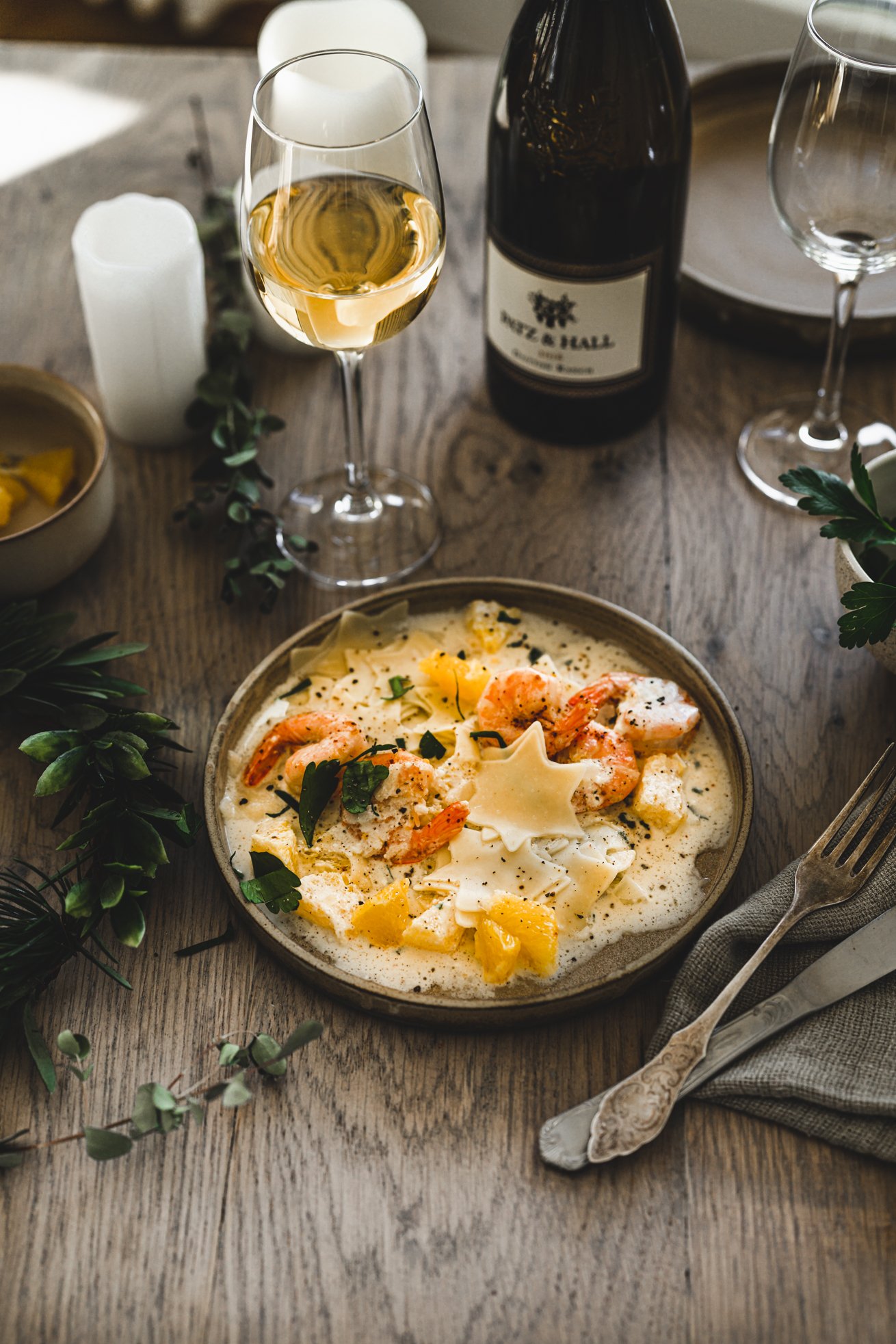 Stern Pasta mit Garnelen und Orangen Ricotta Sauce