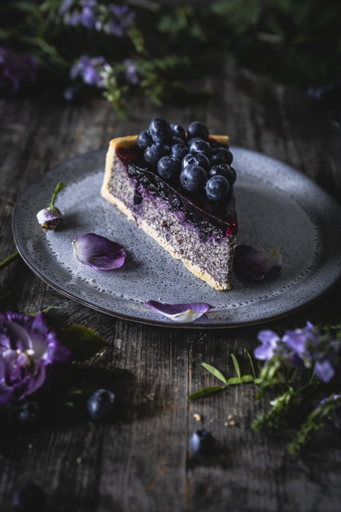 Mega cremiger Heidelbeer Quark Kuchen mit Mohn