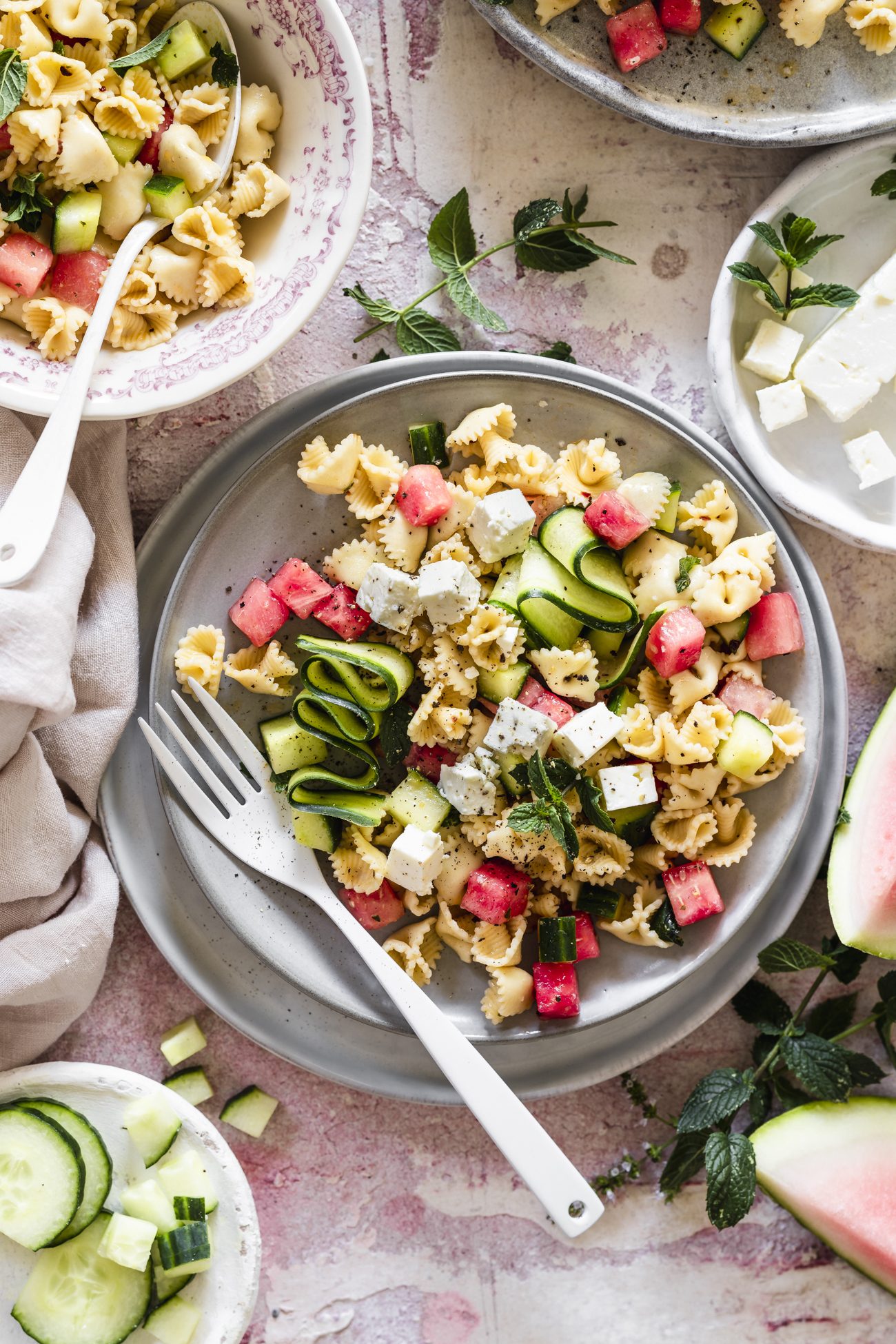 Melonen Feta Nudelsalat