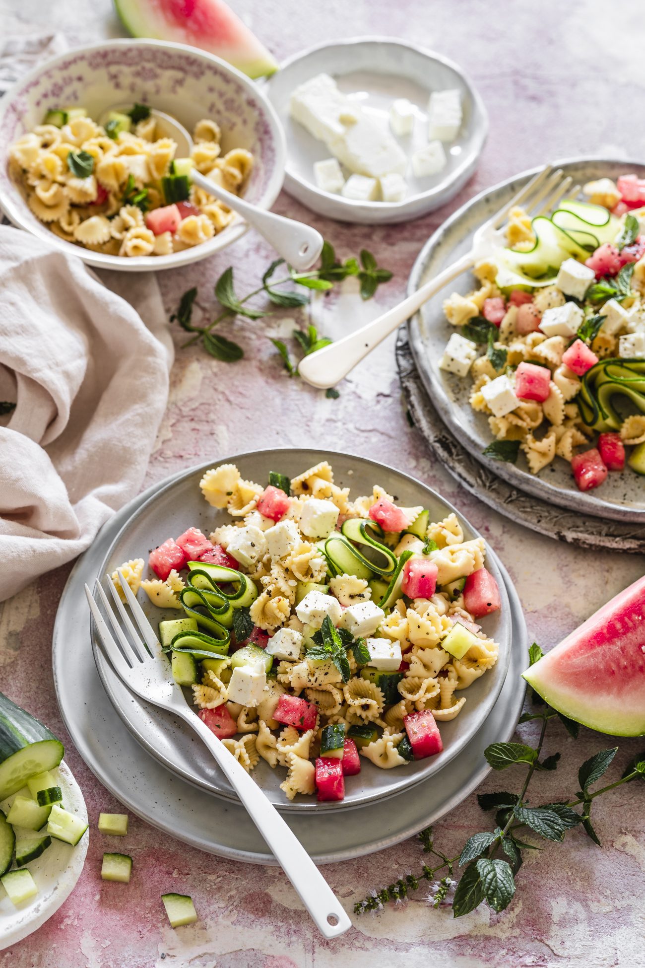 Melonen Feta Salat Pasta Minze