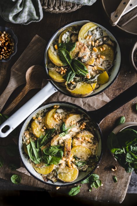 Unsere herzhafte und vegetarische Kartoffel Pfanne mit Spinat und ...