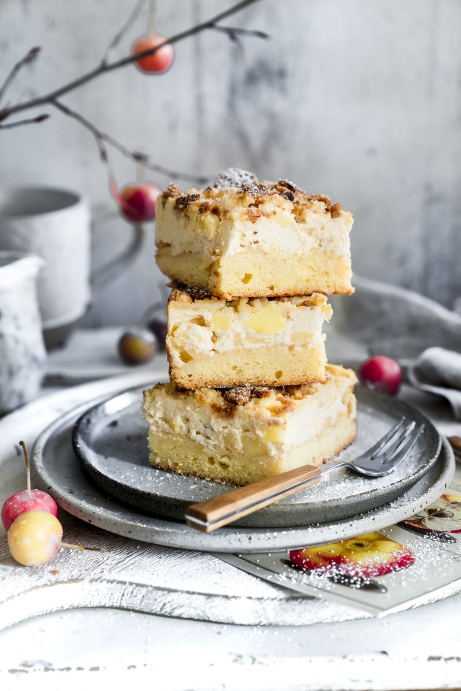 Unser bester Winter Apfel Käsekuchen mit Spekulatius Streusel vom Blech