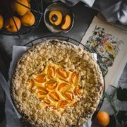 Käsekuchen mit Aprikosen und Streusel